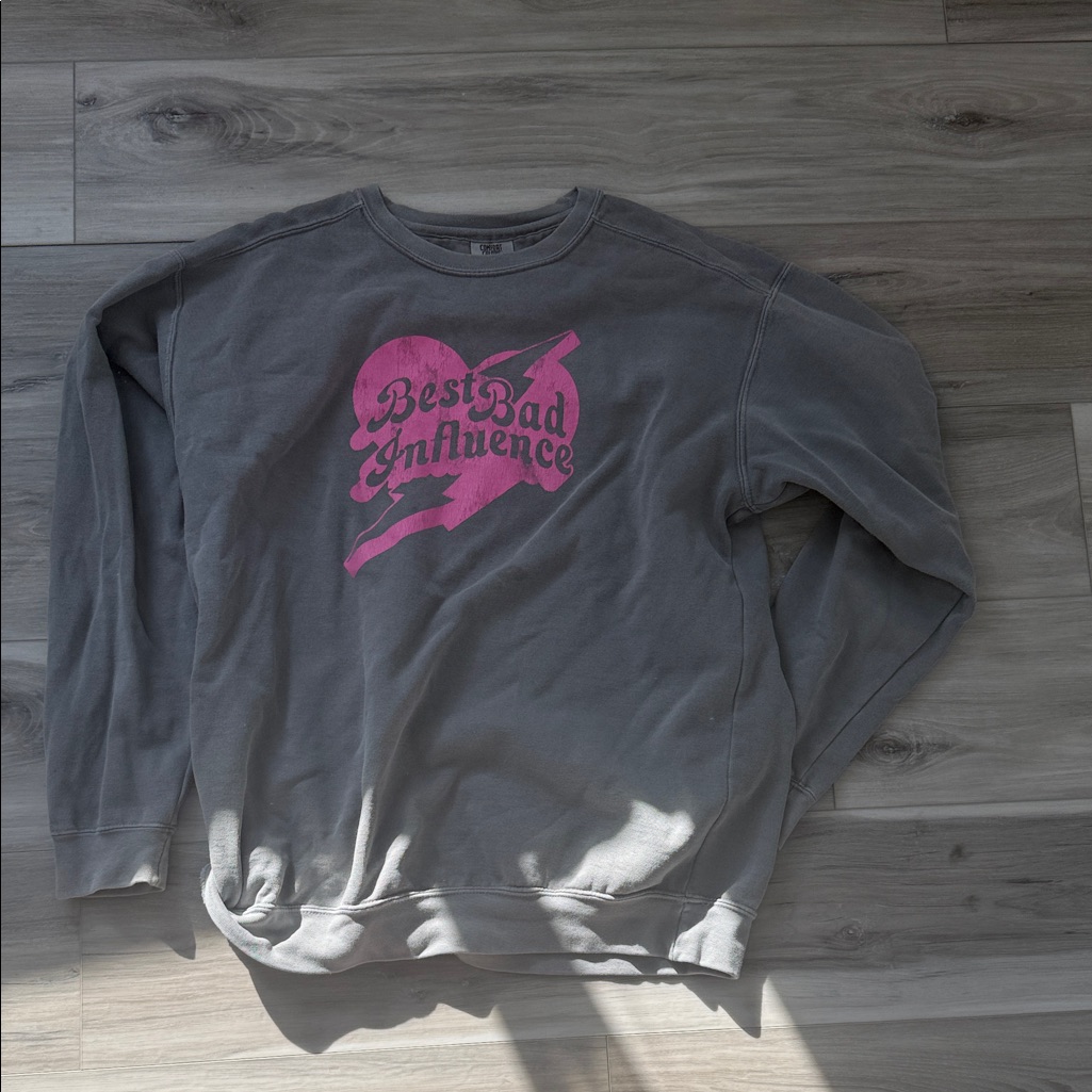 Comfort Colors Charcoal Crewneck With Pink Heart Graphic